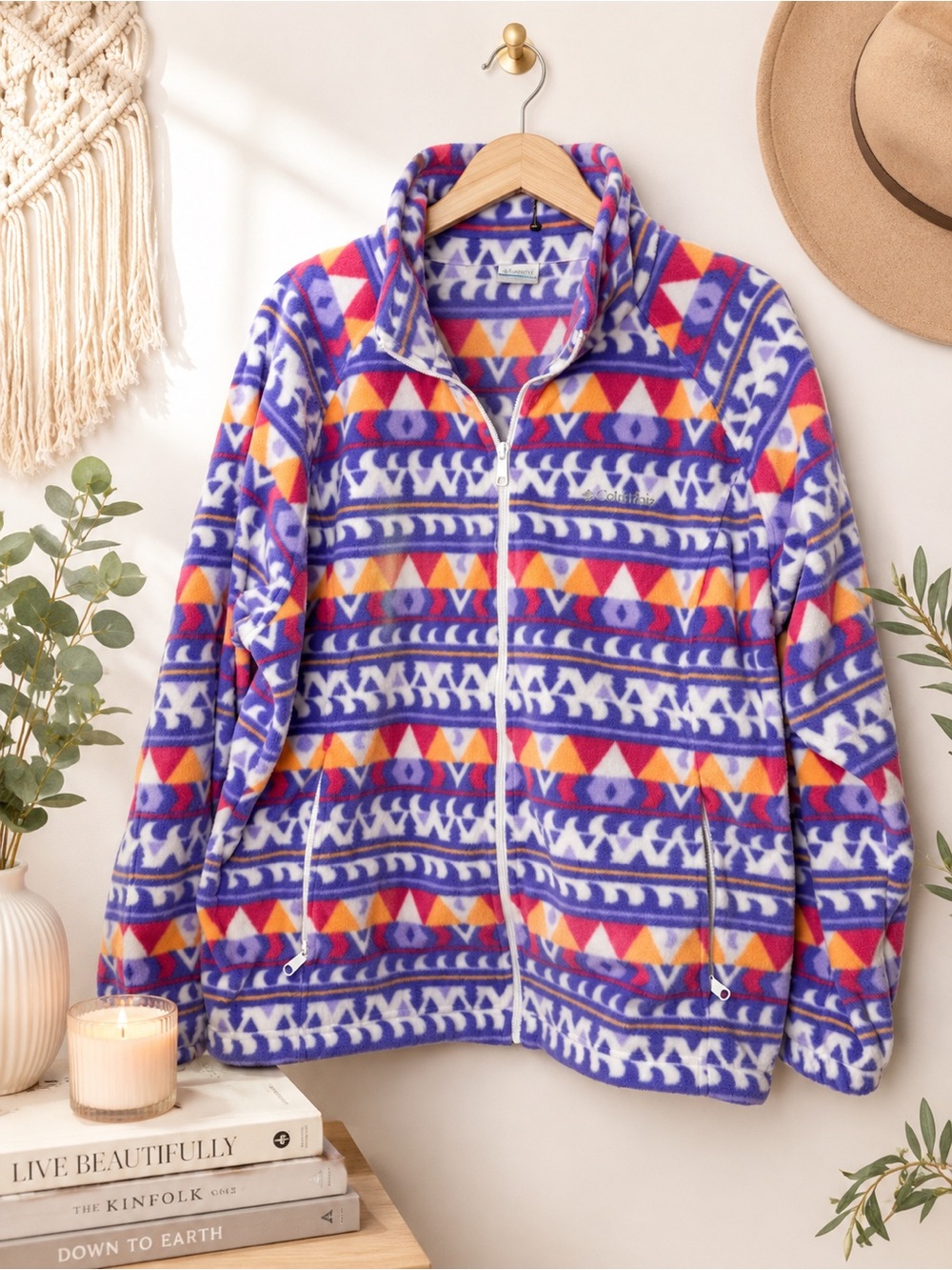 Columbia Multicolor Geometric Pattern Fleece Jacket